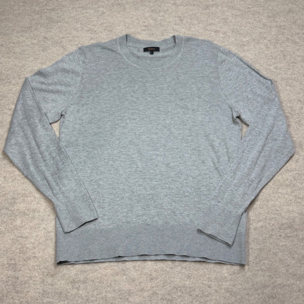 Quince Womens Gray Organic Cotton Cashmere Blend Crewneck Sweater Size L Luxury